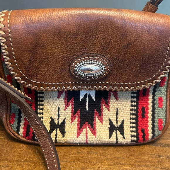 Brighton Vintage Colton Flap Saddle Bag Crossbody Aztec Brown Leather Purse - Picture 2 of 13